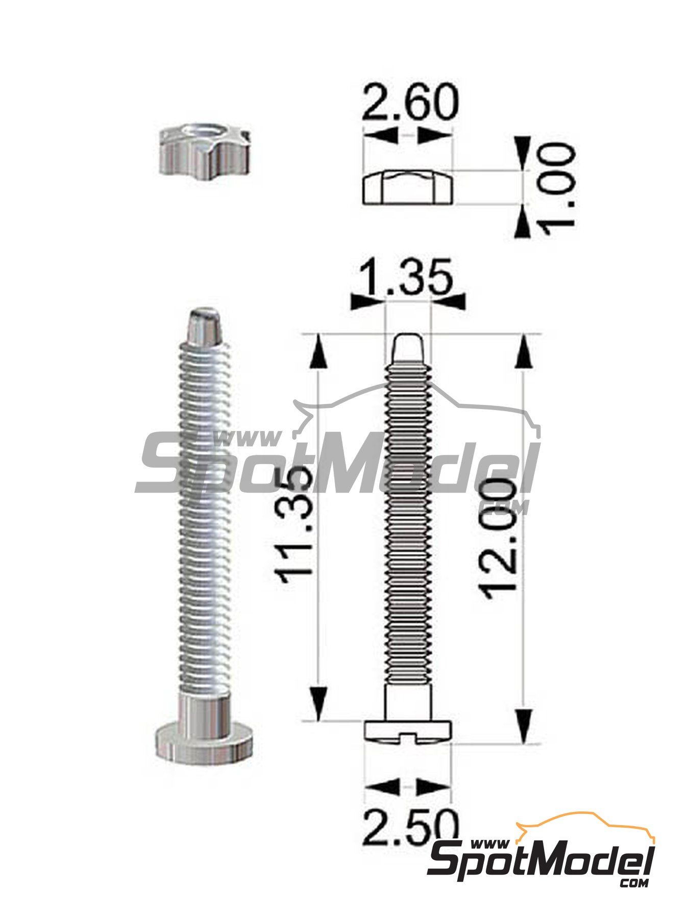 Tameo Kits PG25: Fasteners Screw with nut 5+5 units (ref. PG25) | SpotModel